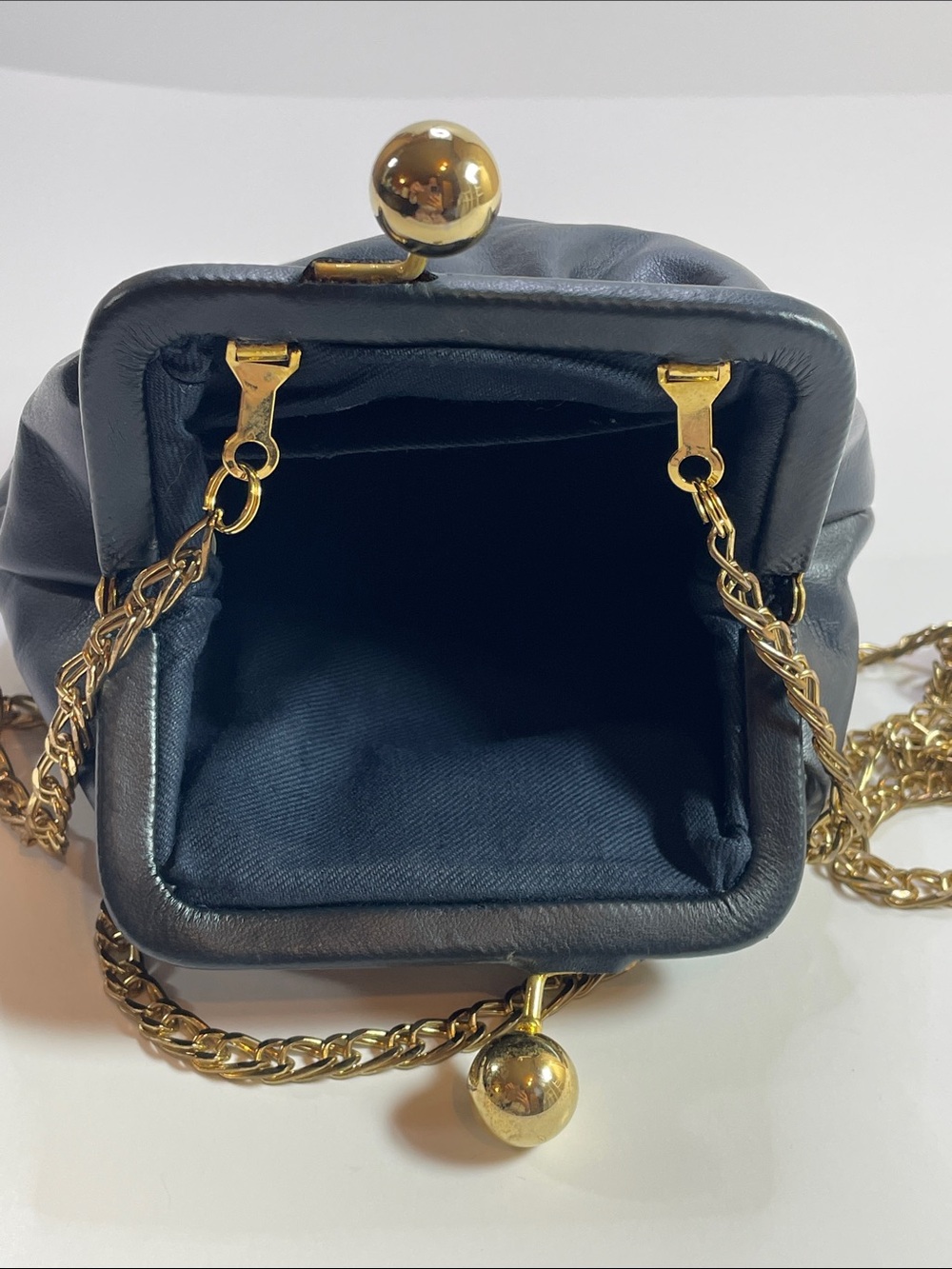 Jeanne Lottie Navy Leather Kiss-Lock Chain Crossbody Bag - Picture 10 of 15